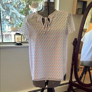 Draper James White and Red Tie Front Short Sleeve Blouse